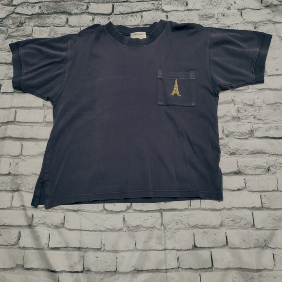 Paris 80/90 polo tee shirt vintage Eiffel Tower distressed embroidery oversized - Picture 2 of 8